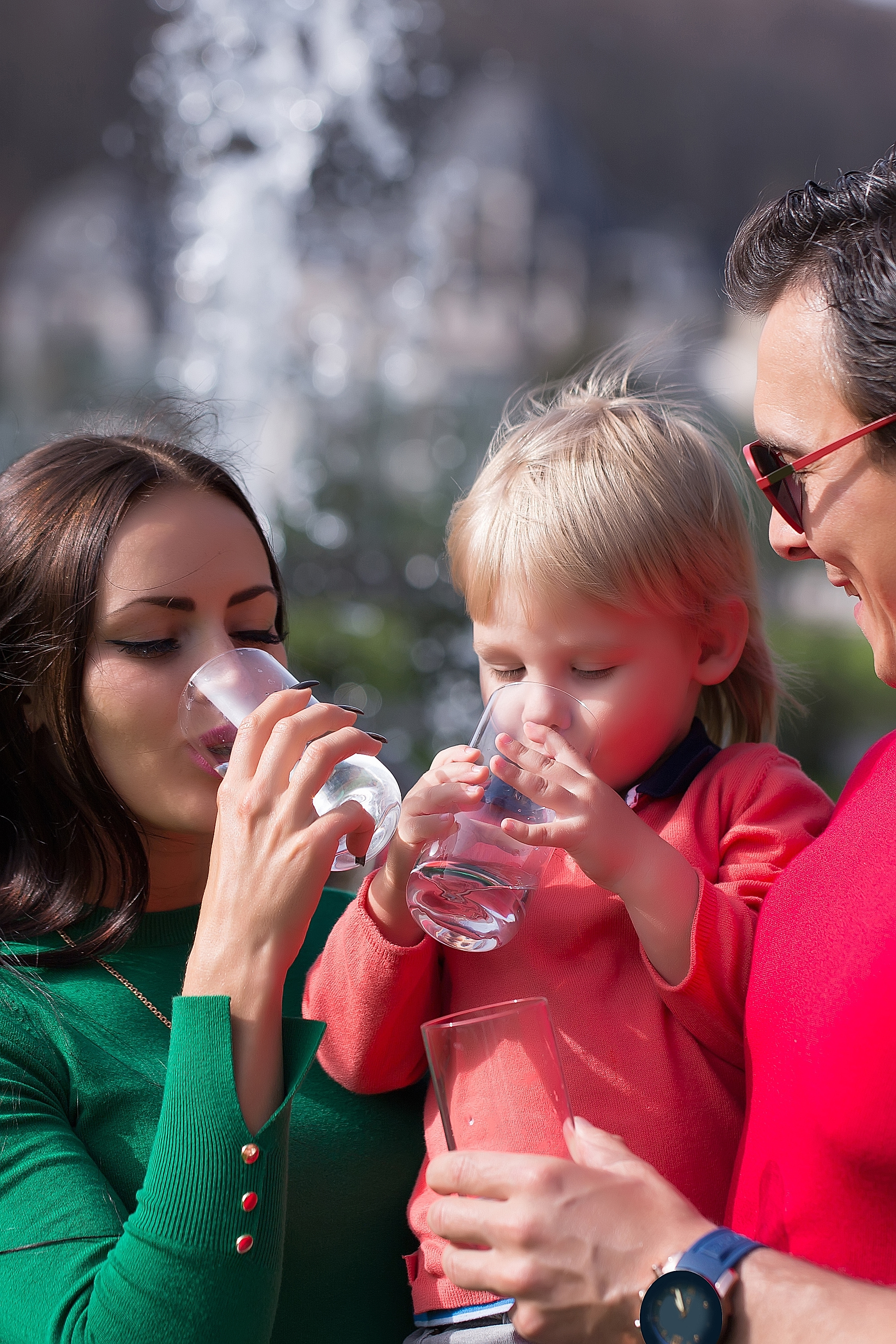 Family enjoying clean filtered water together